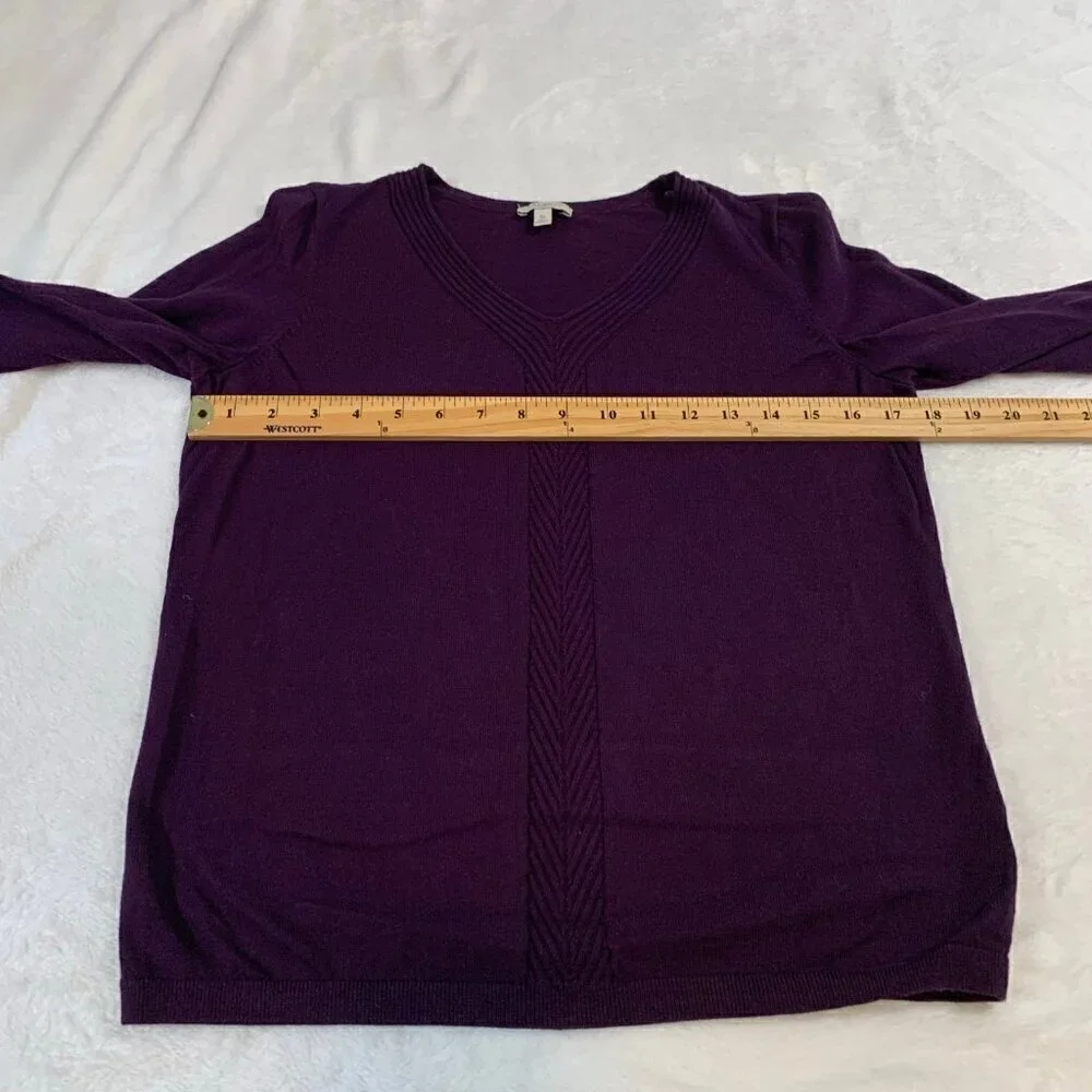 Talbots Petite Purple V-Neck 100%‎ Cotton Sweater Ribbed Chevron Detail SP
